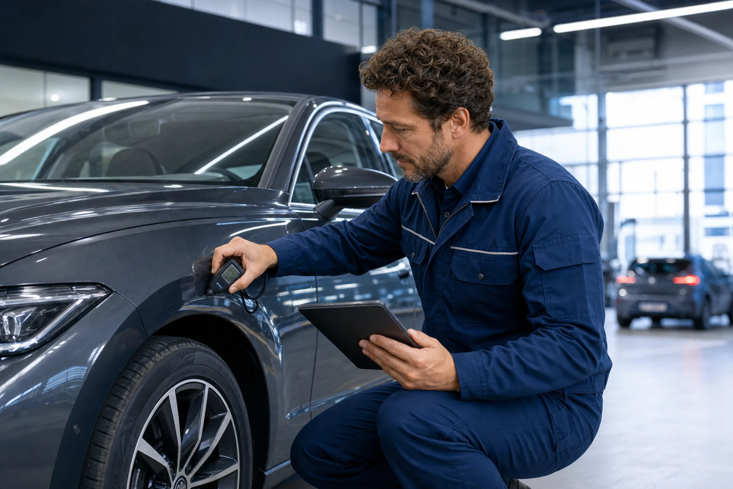 Un técnico certificado de CarAudit durante la inspección de un vehículo
